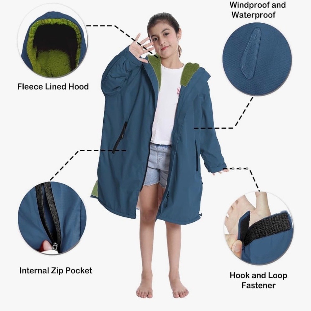 HiTurbo Warm Kids Waterproof Blue‎ Swim Parka with Fleece Lining